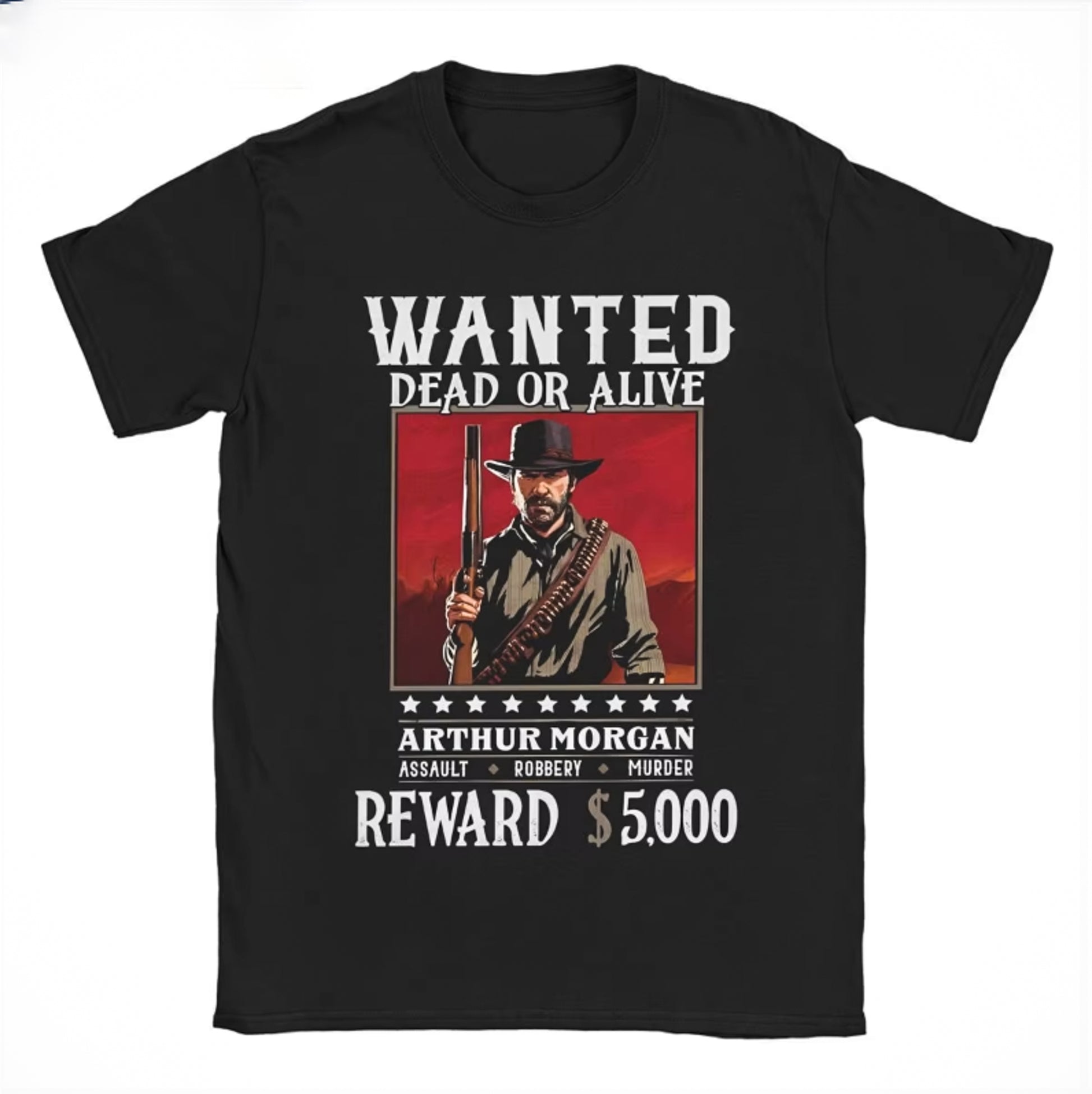 Red Dead Redemption Arthur Morgan Wanted Dead or Alive Tshirt - S Available at 2Fast2See.co