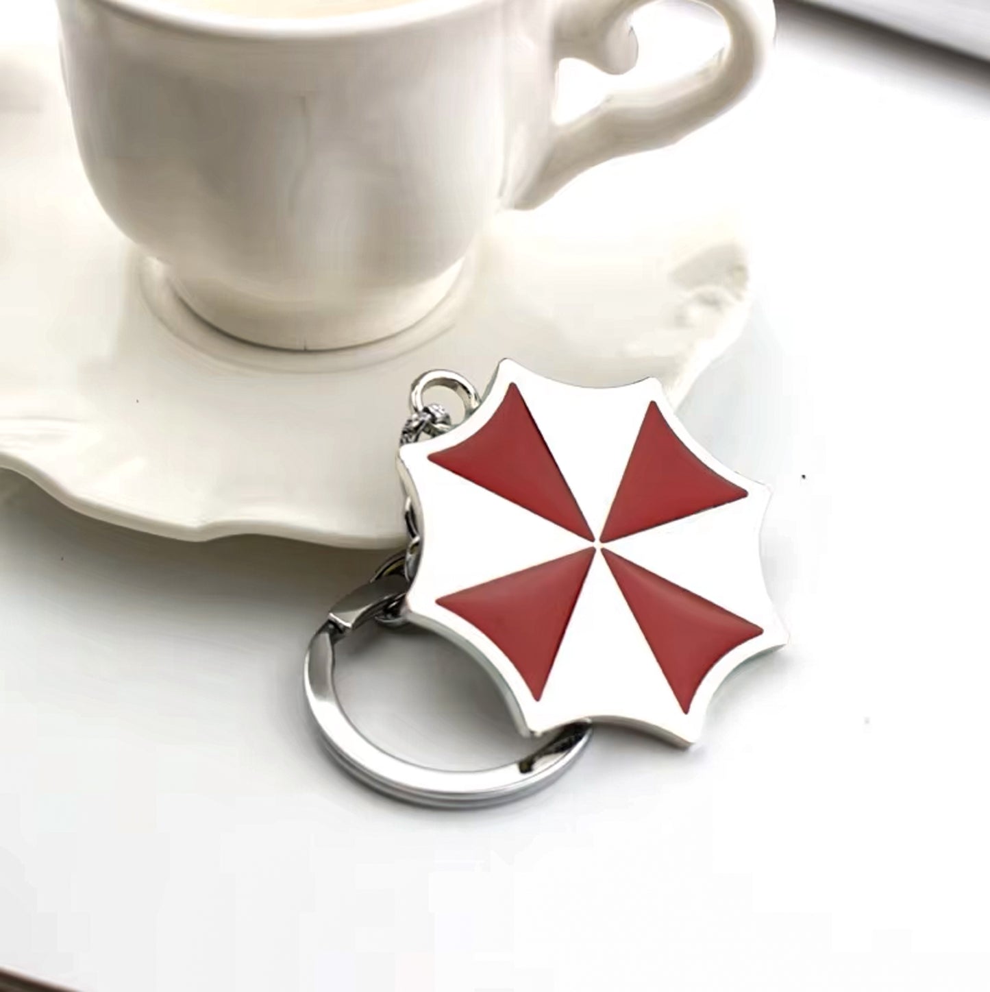Resident Evil Umbrella Corporation Metal Keychain - Umbrella Keychain + Clasp Available at 2Fast2See.co