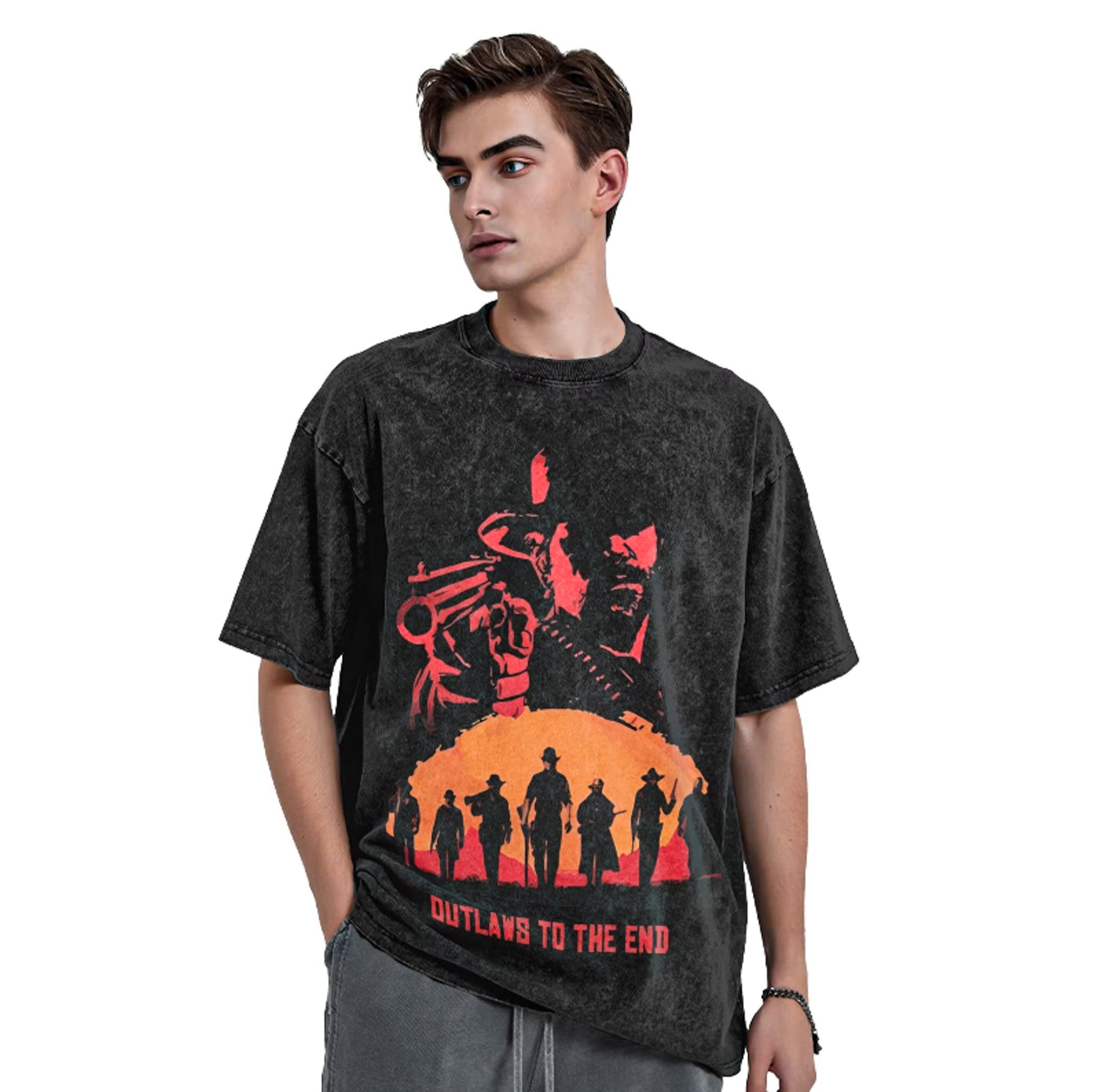 Red Dead Redemption Tshirt Pure Cotton Vintage Short Sleeve Top - Vintage Black / S Available at 2Fast2See.co
