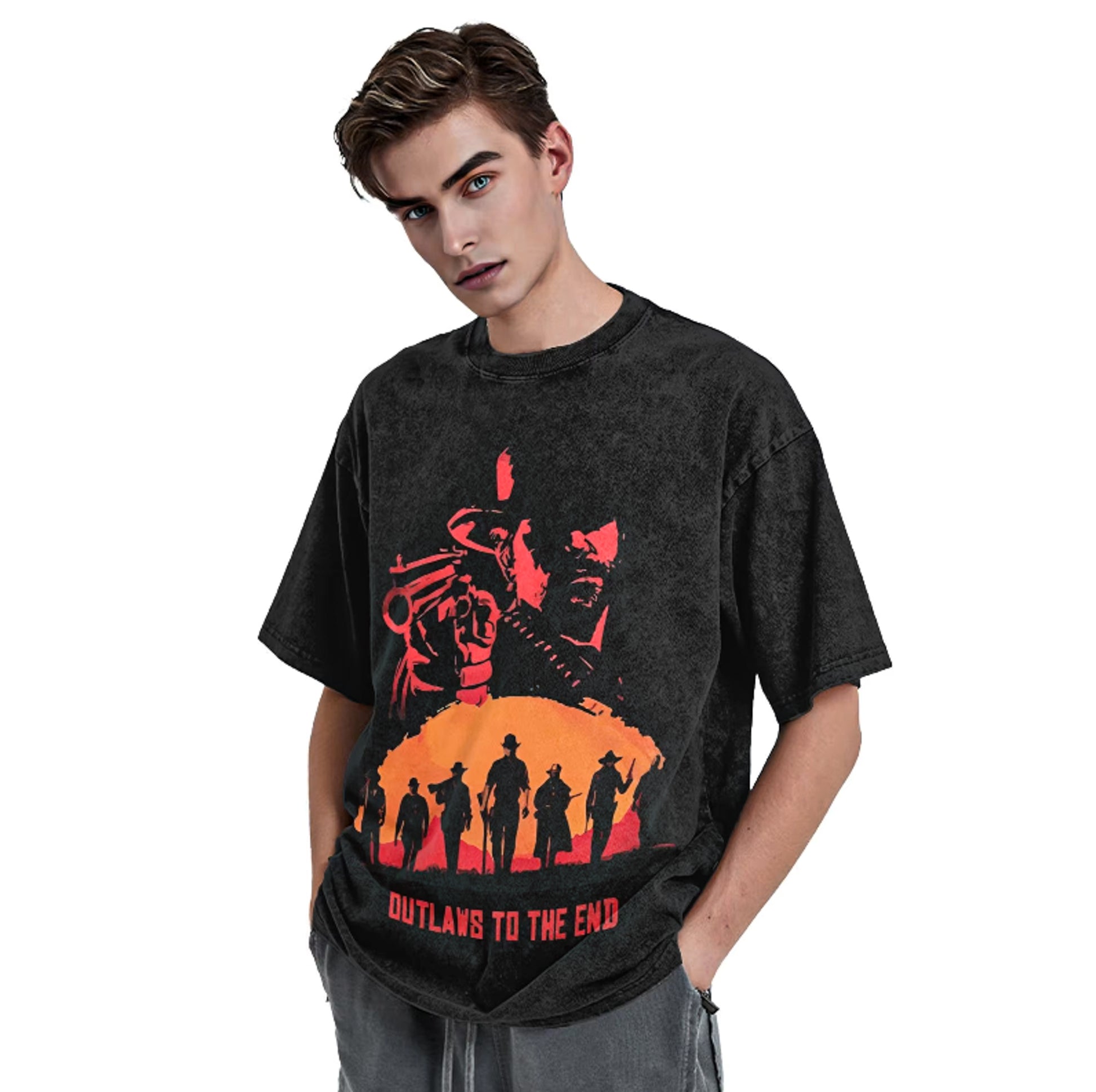 Red Dead Redemption Tshirt Pure Cotton Vintage Short Sleeve Top - Vintage Black / S Available at 2Fast2See.co