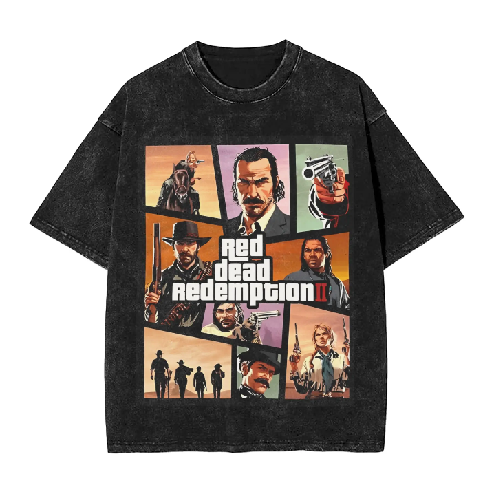 Red Dead Redemption II John Marston Aesthetic Washed Gaming Tshirt - Vintage Black / S Available at 2Fast2See.co