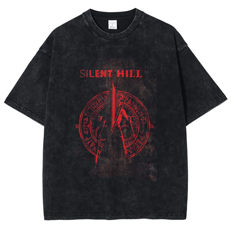 Silent Hill 2 Gaming Tshirt Vintage Design Washed Black Tee