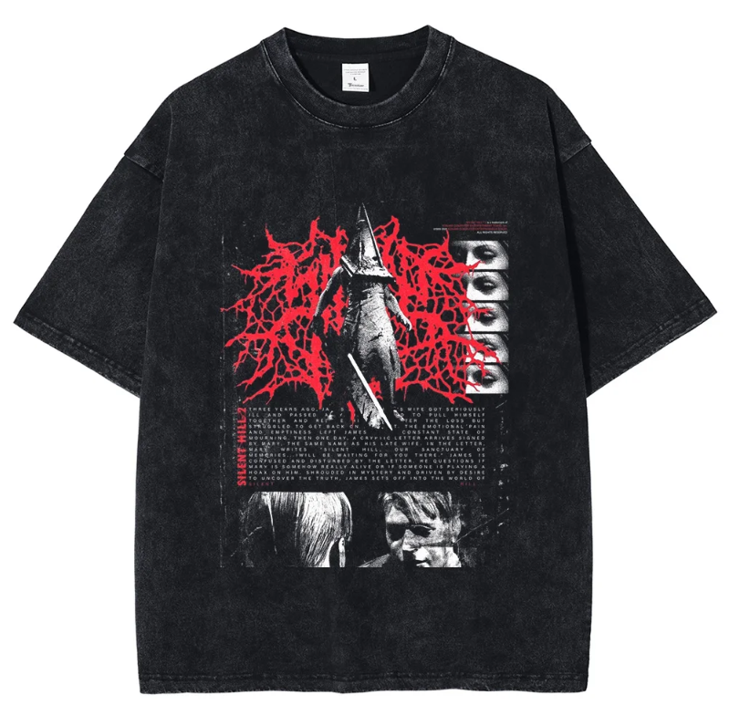 Silent Hill 2 Premium Design Tshirt Vintage Washed Black Tee