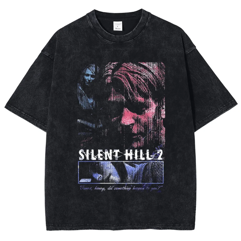 Silent Hill 2 Character Inspired Tshirt Vintage Washed Black Tee