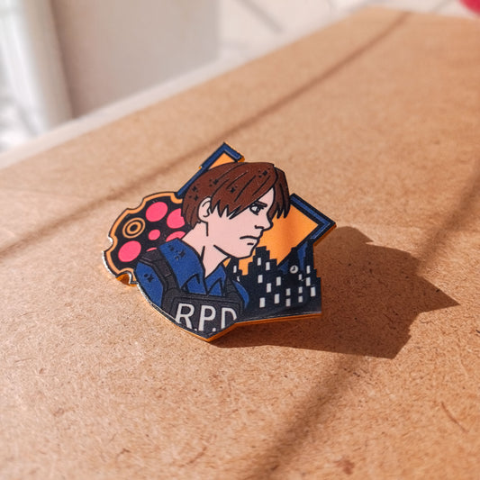 Resident Evil 2 R.P.D Leon Fan Inspired Enamel Pins - 1.8 inch - Leon Scott Kennedy Available at 2Fast2See.co