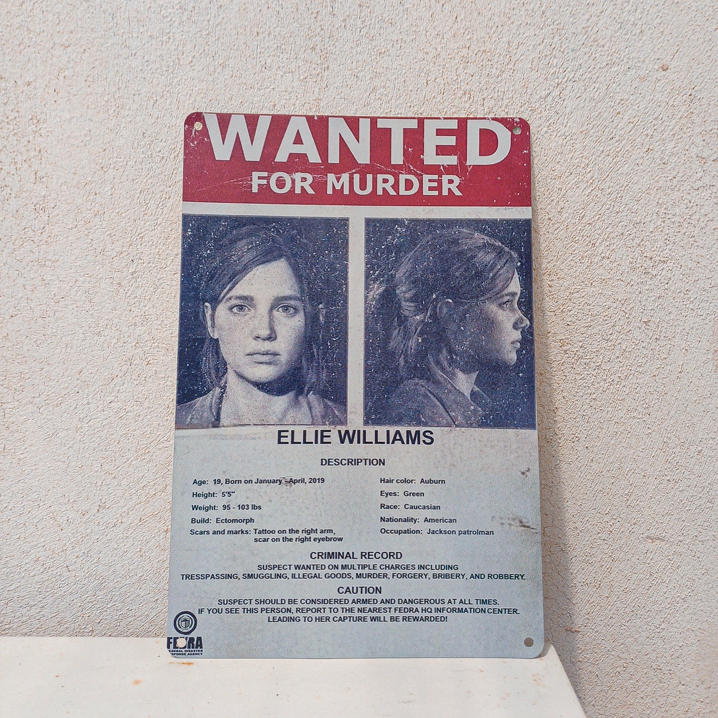 Wanted for Murder Ellie Williams Inspired Metal Sign Vintage Metalic Poster - 20x30cm Available at 2Fast2See.co