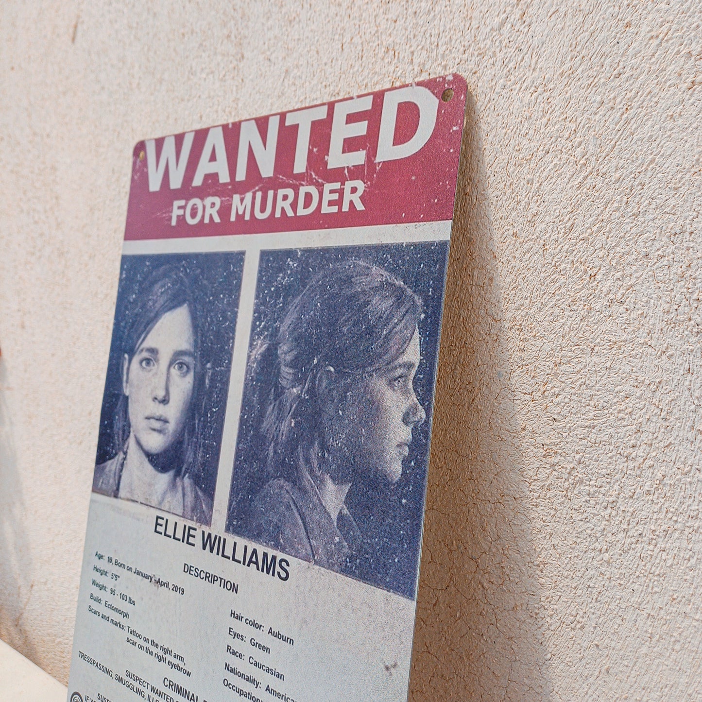 Wanted for Murder Ellie Williams Inspired Metal Sign Vintage Metalic Poster - 20x30cm Available at 2Fast2See.co