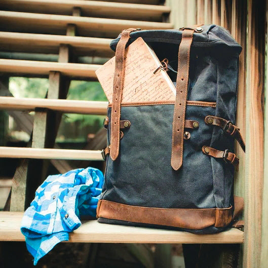 Waxed Canvas & Leather Outdoor Backpack - Available at 2Fast2See.co