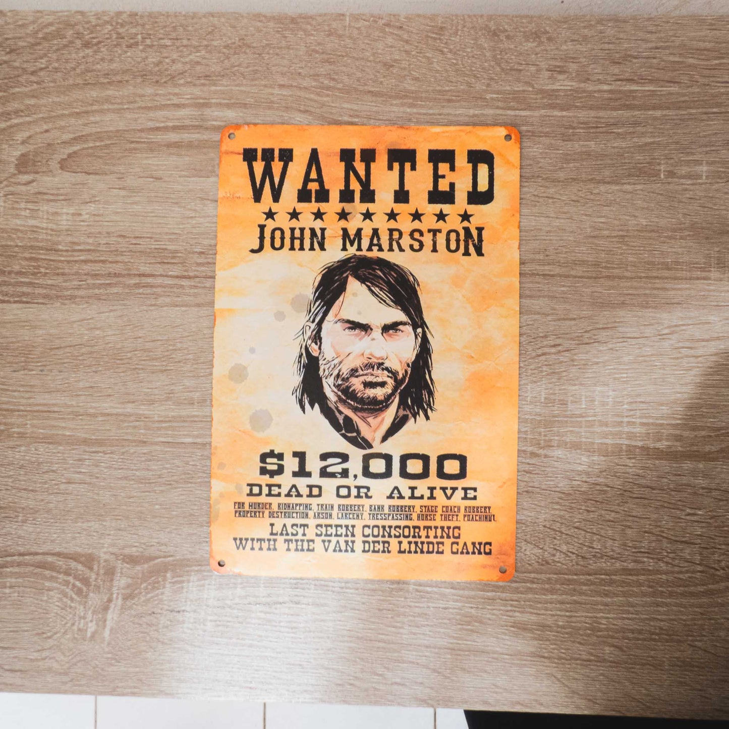 Red Dead Redemption II John Marston Wanted Fugitive Metal Wall Sign