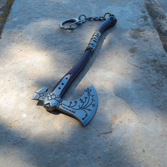 God of War Leviathan Silver Axe Keychain with Clasp