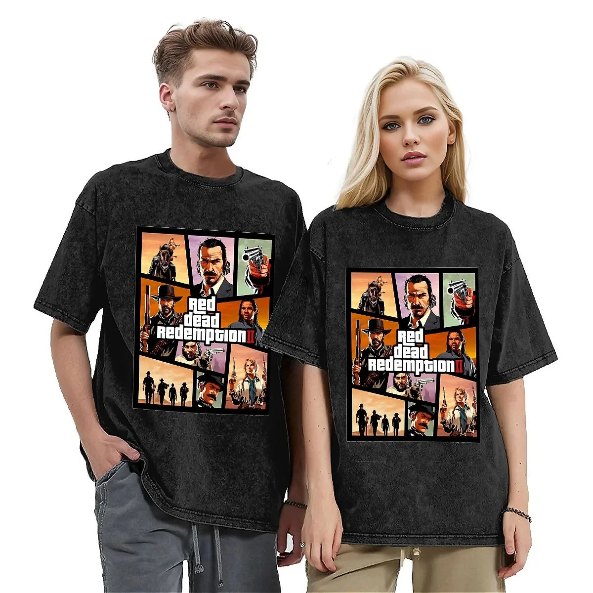 Red Dead Redemption II John Marston Aesthetic Washed Gaming Tshirt - Vintage Black / S Available at 2Fast2See.co