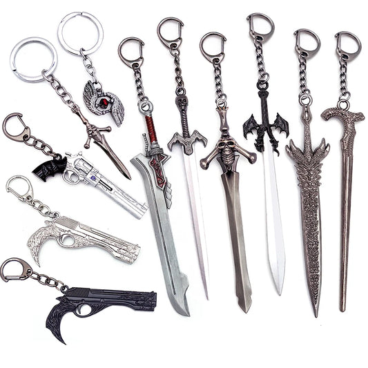 Devil May Cry Dante & Nero Sword Keychain Set - Rebellion, Red Queen, Ebony & Ivory Revolver Keyrings - Available at 2Fast2See.co