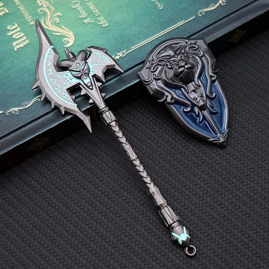 Shadowmourne Axe & Frostmourne Arthas Sword Keychain with Shield - Game Accessories - Available at 2Fast2See.co