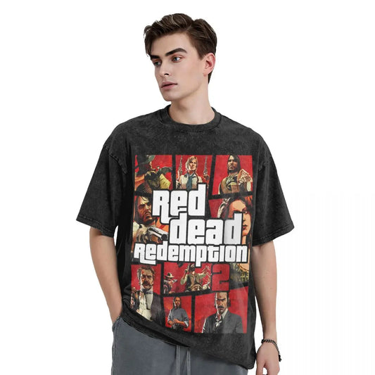 Red Dead Redemption Washed Vintage Tshirt Gaming Tee - Vintage Black / S Available at 2Fast2See.co
