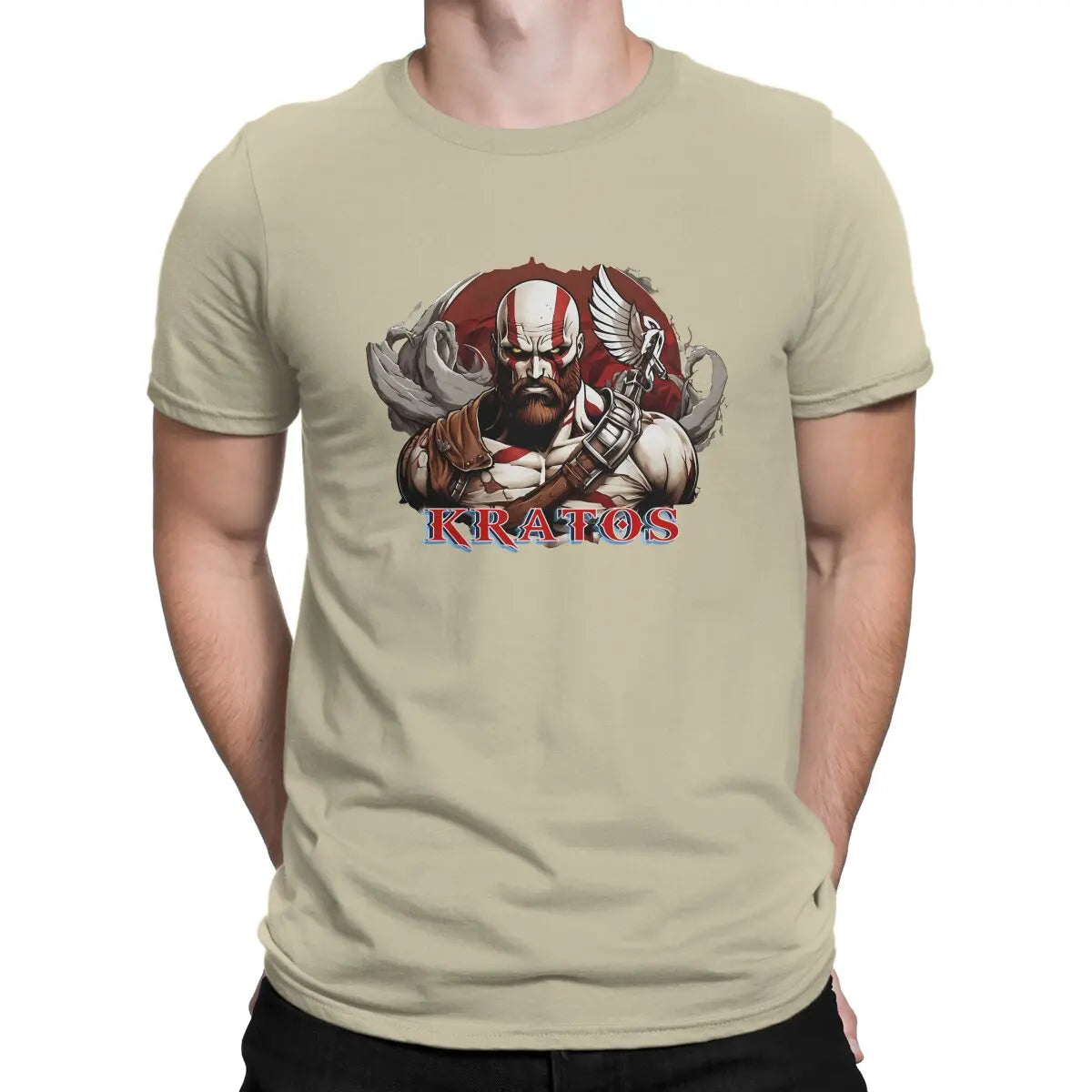 God Of War Kratos TShirt Classic Design - Khaki / S Available at 2Fast2See.co