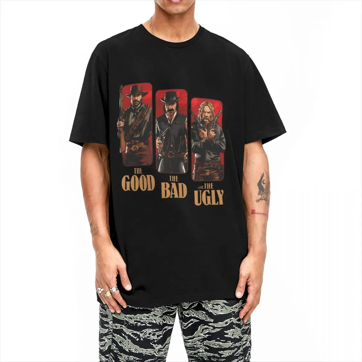 Red Dead Redemption 2 The Good The Bad The Ugly Pure Cotton Tshirt - Gray / S Available at 2Fast2See.co