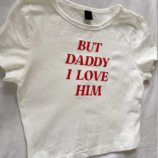 Retro But Daddy I Love Him Casual Women's Crop Top Tshirt - S Available at 2Fast2See.co