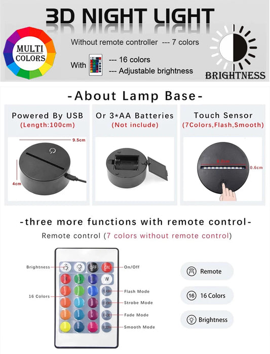 Anime Naruto Uzumaki LED 3D Night Lamps 16 Colors Lamp Decor - 16 Color with Remote / 1 Available at 2Fast2See.co