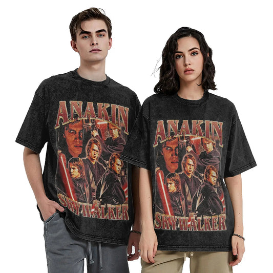 Anakin Skywalker Washed Tshirt Vintage 100% Cotton Printed Top - Vintage Black / S Available at 2Fast2See.co