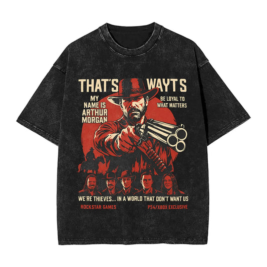 Red Dead Redemption My Name Is Arthur Morgan Washed Tshirt - Vintage Black / S Available at 2Fast2See.co
