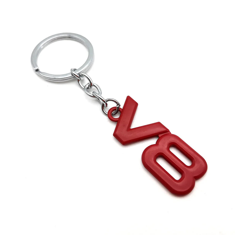 V8 Logo Car Metal Keychain Accessories - Red Available at 2Fast2See.co