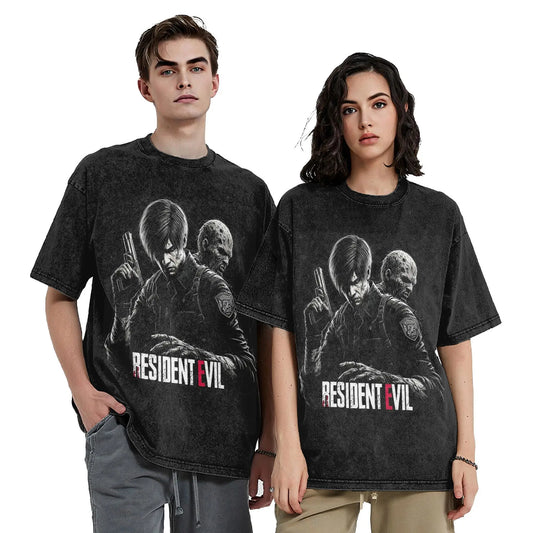 Resident Evil Washed Tshirt Leon Kennedy Retro Tee - Vintage Black / S Available at 2Fast2See.co