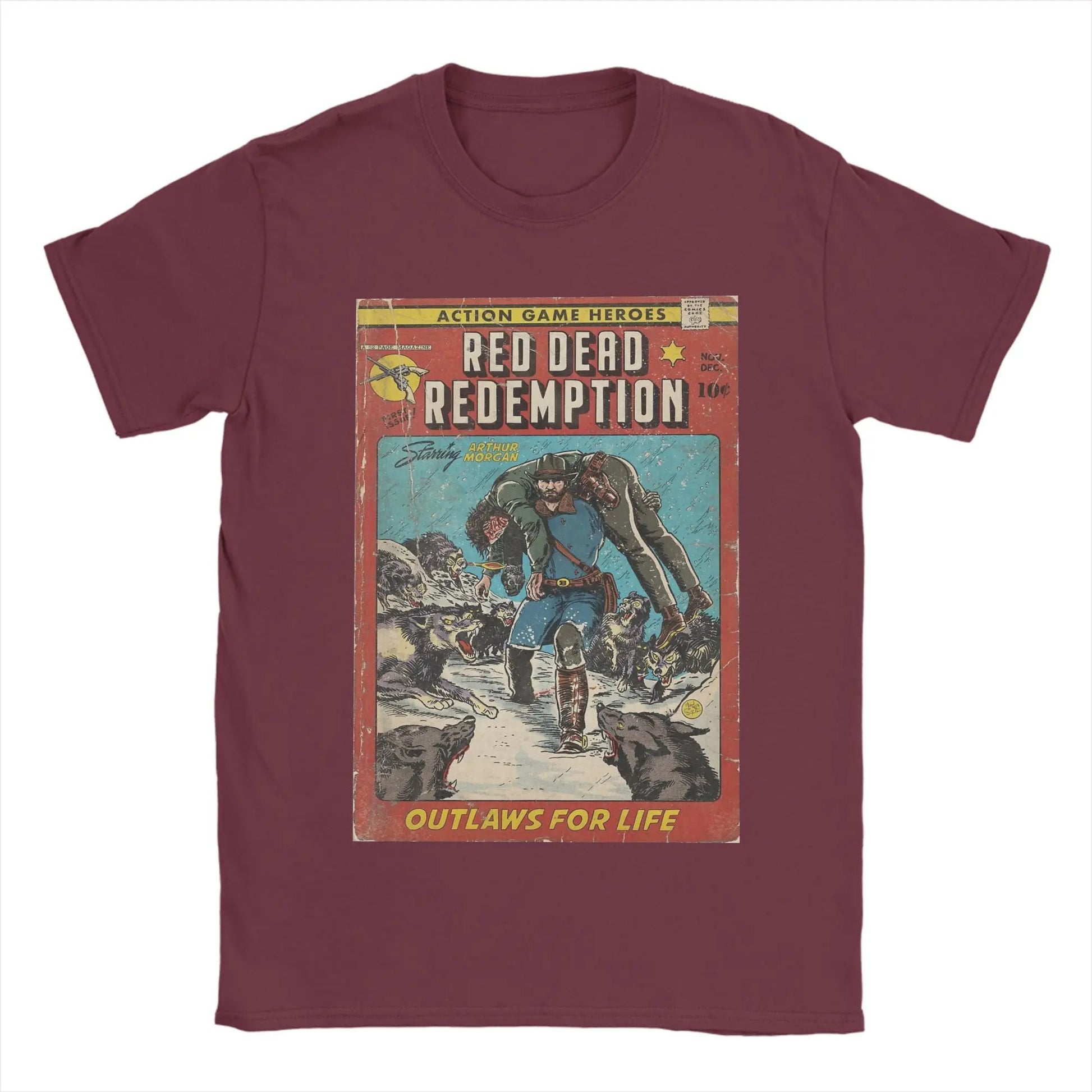 Red Dead Redemption Outlaws for Life Comic Inspired Tshirt - Burgundy / S Available at 2Fast2See.co