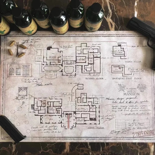 Resident Evil Spencer Mansion Plan Handmade Plan - 40x60cm Size Map Available at 2Fast2See.co
