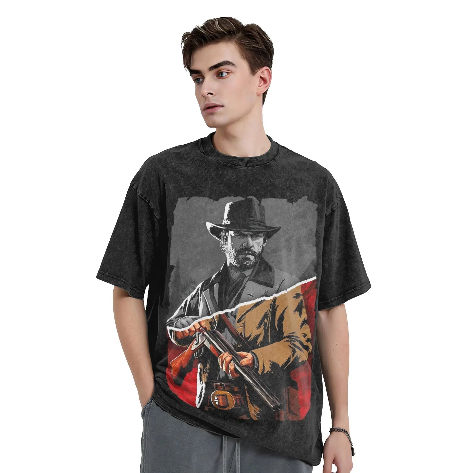 Red Dead Redemption 2 Arthur Washed Tshirt Vintage Top - Vintage Black / S Available at 2Fast2See.co