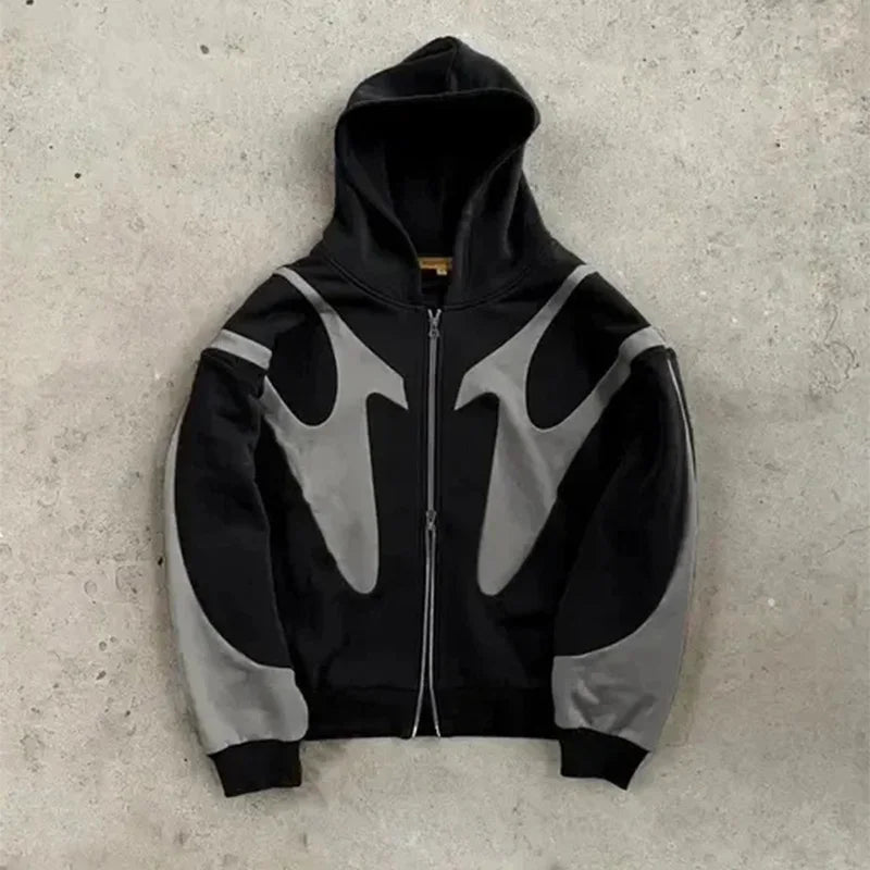 American Retro Casual Hoodie Zipper Sweatshirt Clothing - Black / XL Available at 2Fast2See.co