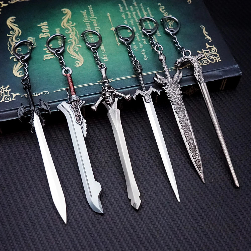 Devil May Cry Dante & Nero Sword Keychain Set - Rebellion, Red Queen, Ebony & Ivory Revolver Keyrings - Available at 2Fast2See.co
