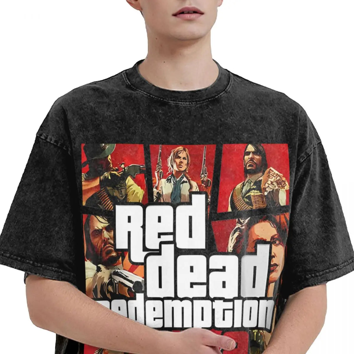 Red Dead Redemption Washed Vintage Tshirt Gaming Tee - Vintage Black / S Available at 2Fast2See.co