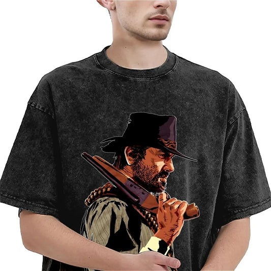 Red Dead Redemption II Arthur Morgan Washed Vintage Tshirt - Vintage Black / S Available at 2Fast2See.co