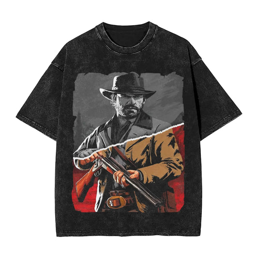 Red Dead Redemption 2 Arthur Washed Tshirt Vintage Top - Vintage Black / S Available at 2Fast2See.co