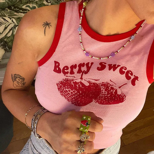 90s Vintage Crop Top Berry Sweet Summer Tank Top - 90s Vintage Berry Sweet / S - Bust 25.59" - Waist 20.47" Available at 2Fast2See.co