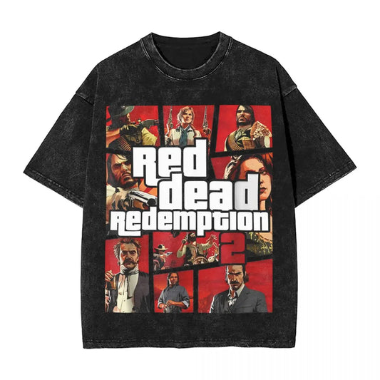 Red Dead Redemption Washed Vintage Tshirt Gaming Tee - Vintage Black / S Available at 2Fast2See.co