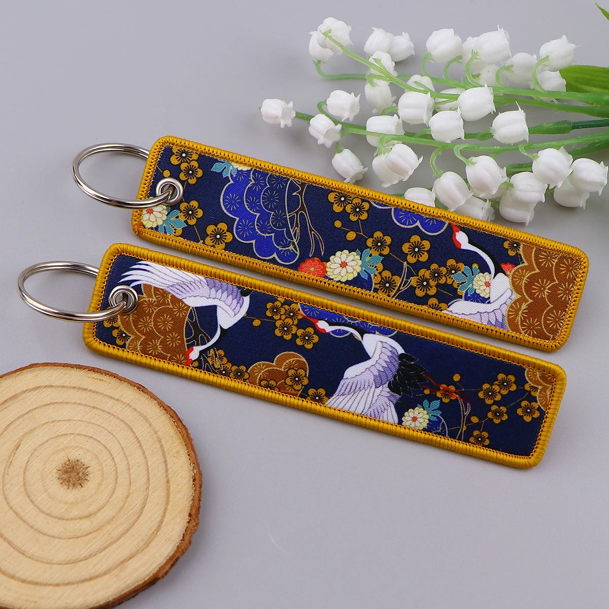 Van Gogh Embroidery Key Fobs Japanese Waves Key Tags Keychains 3x13cm