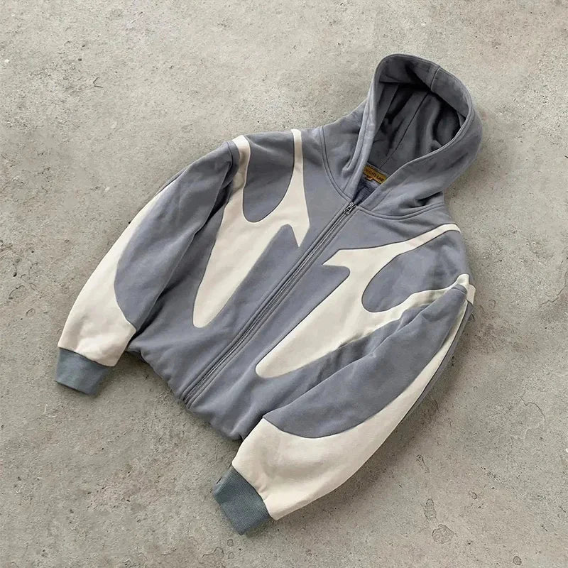 American Retro Casual Hoodie Zipper Sweatshirt Clothing - Available at 2Fast2See.co