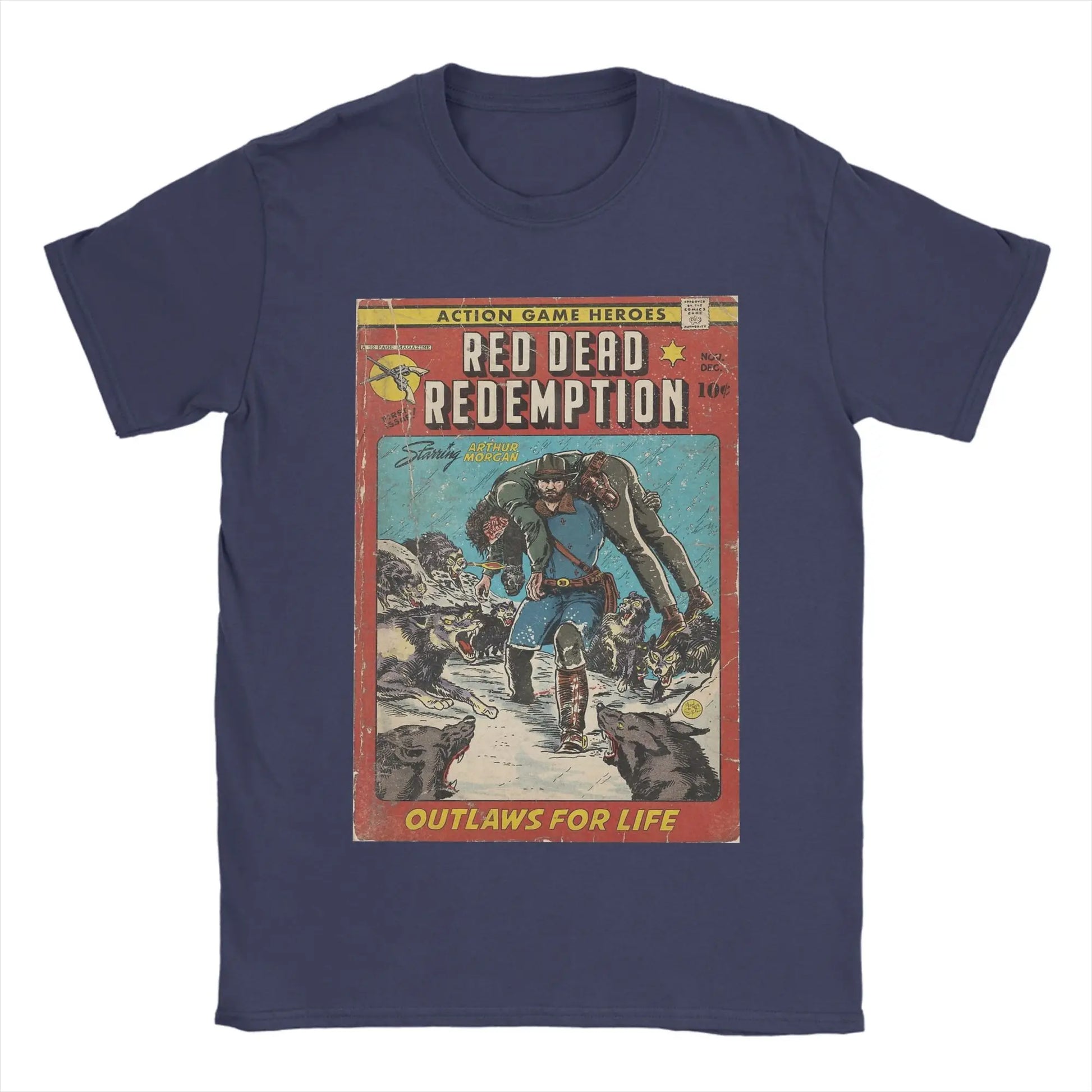 Red Dead Redemption Outlaws for Life Comic Inspired Tshirt - Navy Blue / S Available at 2Fast2See.co
