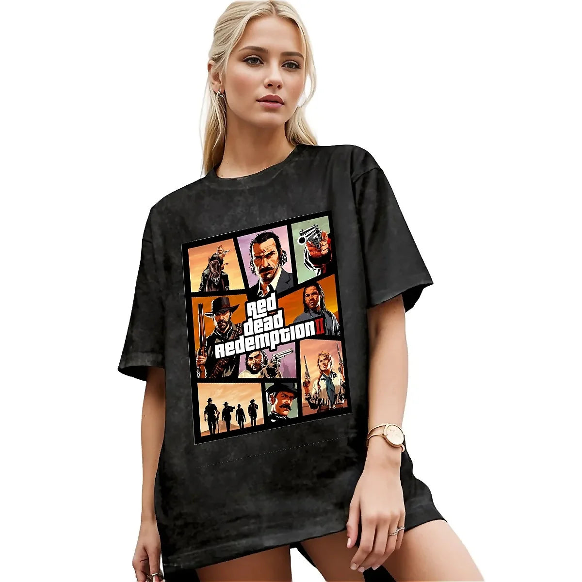 Red Dead Redemption II John Marston Aesthetic Washed Gaming Tshirt - Vintage Black / S Available at 2Fast2See.co