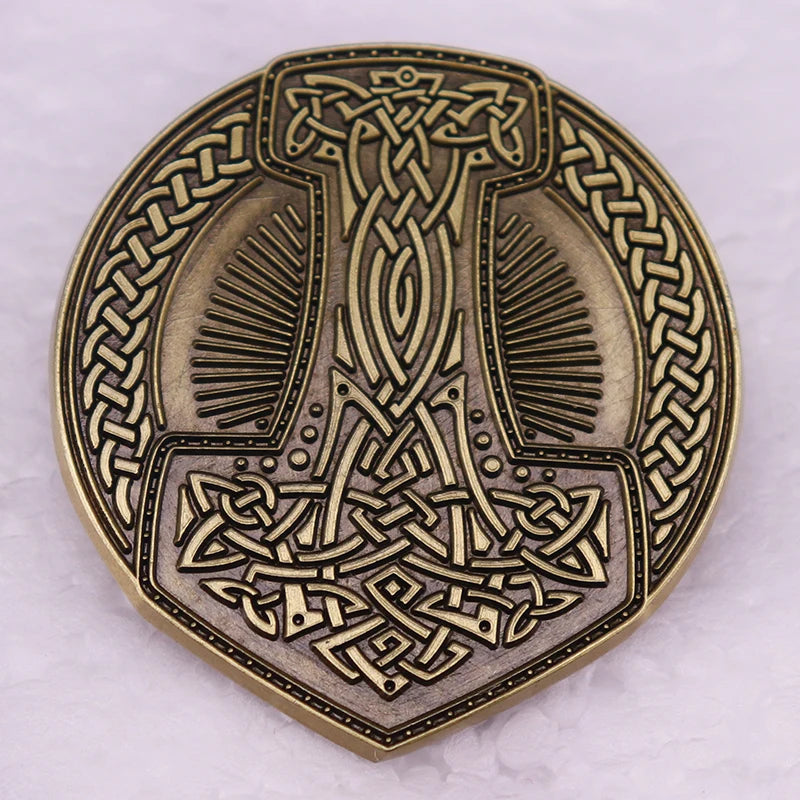 Thors Hammer Enamel Pin Retro Brooch