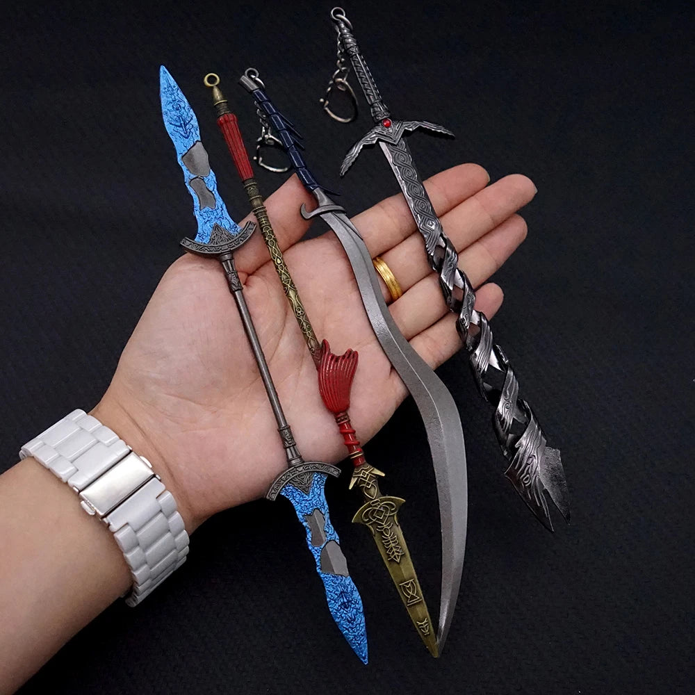 Fading Sun Game Keychain Set - Bloodhound's Fang, Godslayer's Greatsword, and Twinblade Key Chains - Available at 2Fast2See.co