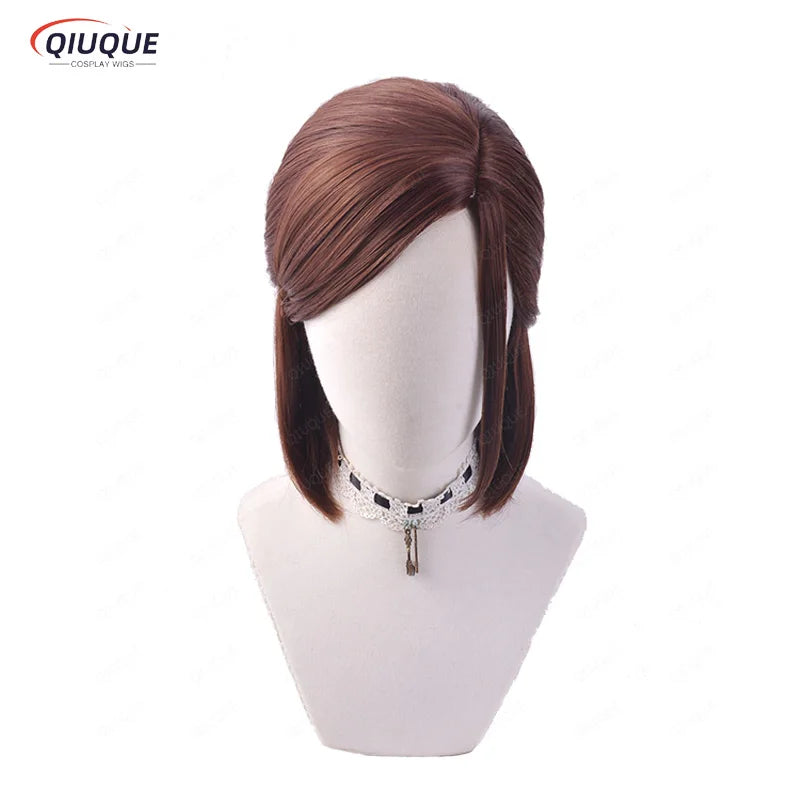 The Last of Us Game Ellie Cosplay Brown Short Side Parting Wig Heat Resistant Synthetic Hair + Free Wig Cap - One Size Available at 2Fast2See.co
