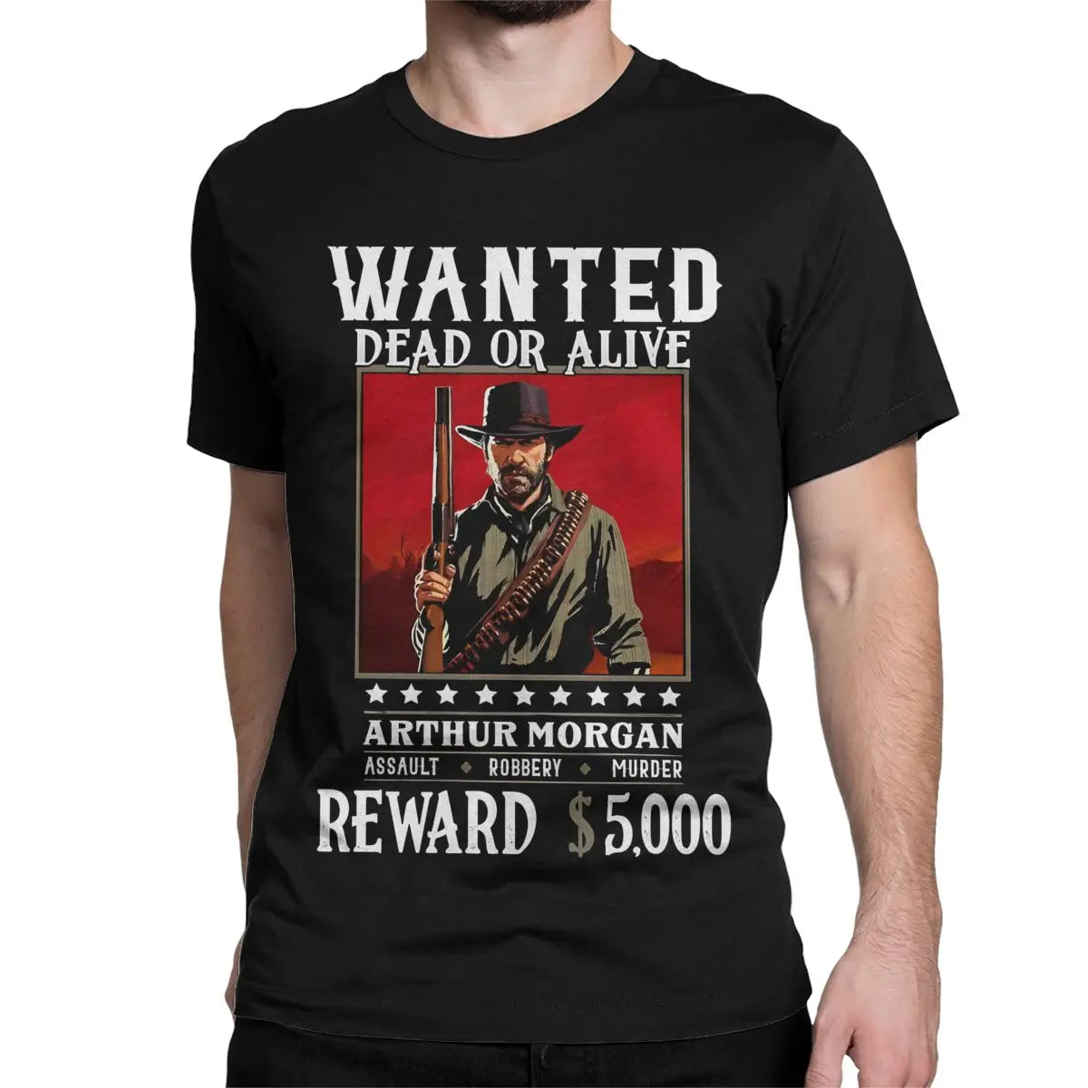 Red Dead Redemption Arthur Morgan Wanted Dead or Alive Tshirt - S Available at 2Fast2See.co