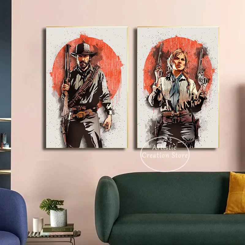 Red Dead Redemption 2 Posters Watercolor Style Prints Room Decor - 1 / 20X30cm Available at 2Fast2See.co