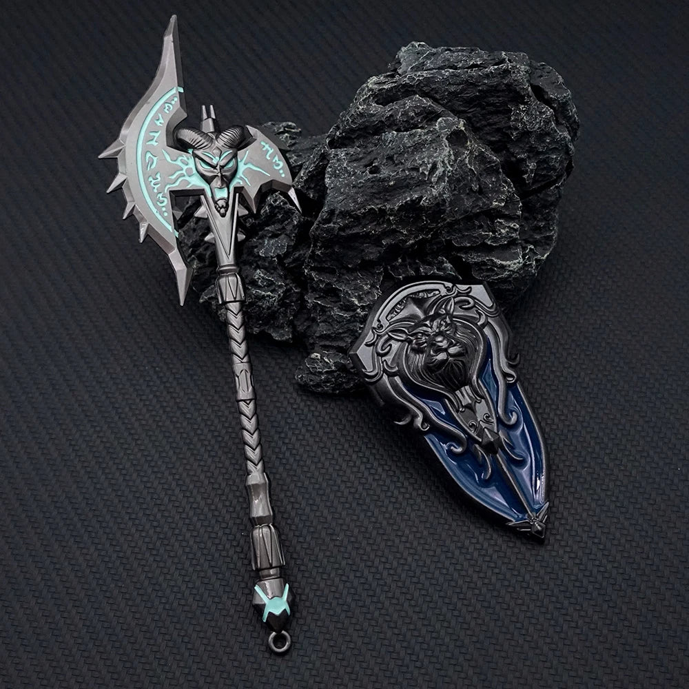 Shadowmourne Axe & Frostmourne Arthas Sword Keychain with Shield - Game Accessories - 16cm Shadowmourne Available at 2Fast2See.co