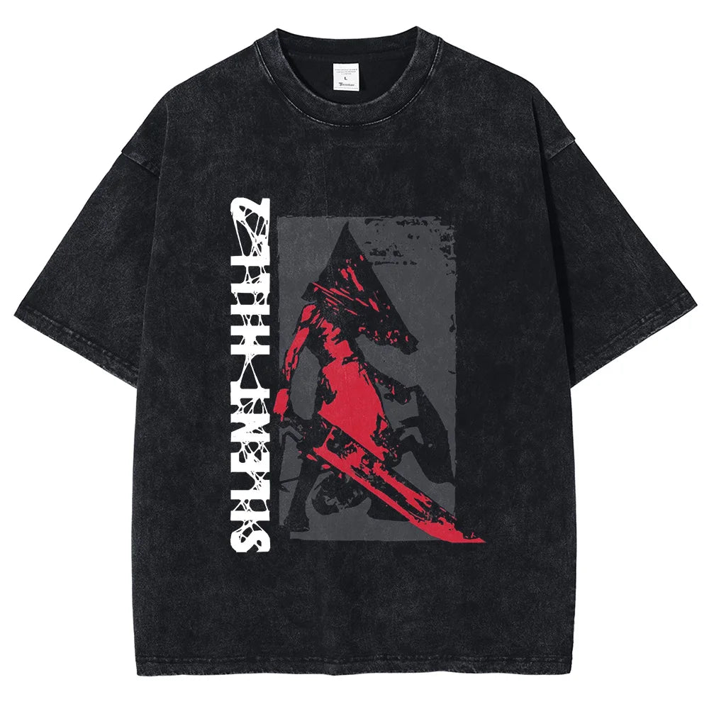 Silent Hill 2 Inspired Gaming Tshirt 100% Cotton Washed Black Tee