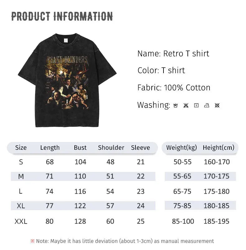 Peaky Blinders Vintage Tshirt Washed 100% Cotton Top - Vintage Black / M Available at 2Fast2See.co