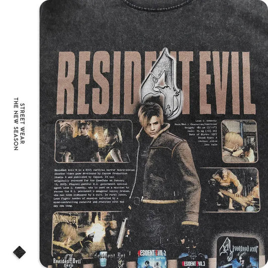 Resident Evil Leon S Kennedy 100% Cotton Tshirt - Vintage Black / XL Available at 2Fast2See.co