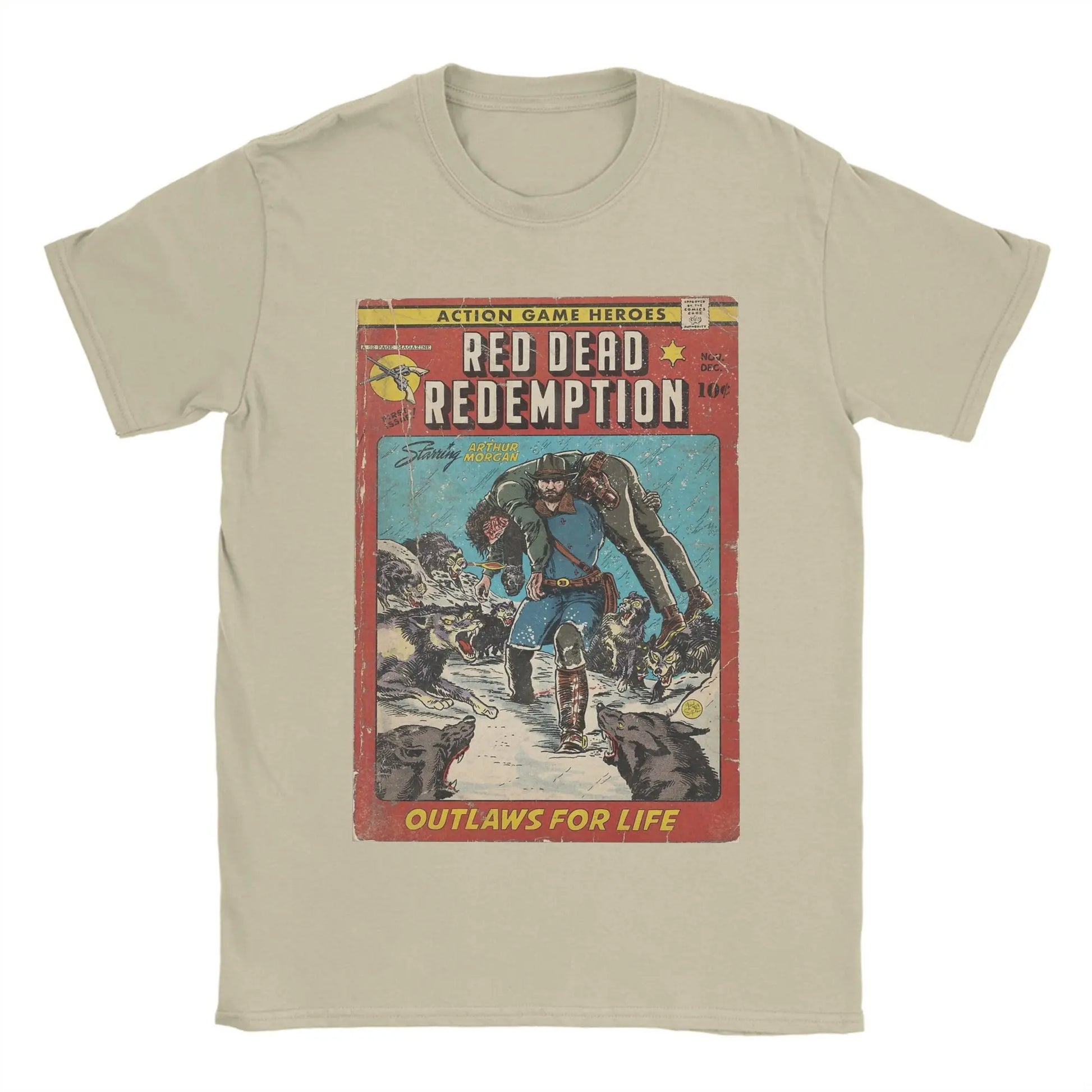 Red Dead Redemption Outlaws for Life Comic Inspired Tshirt - Khaki / S Available at 2Fast2See.co
